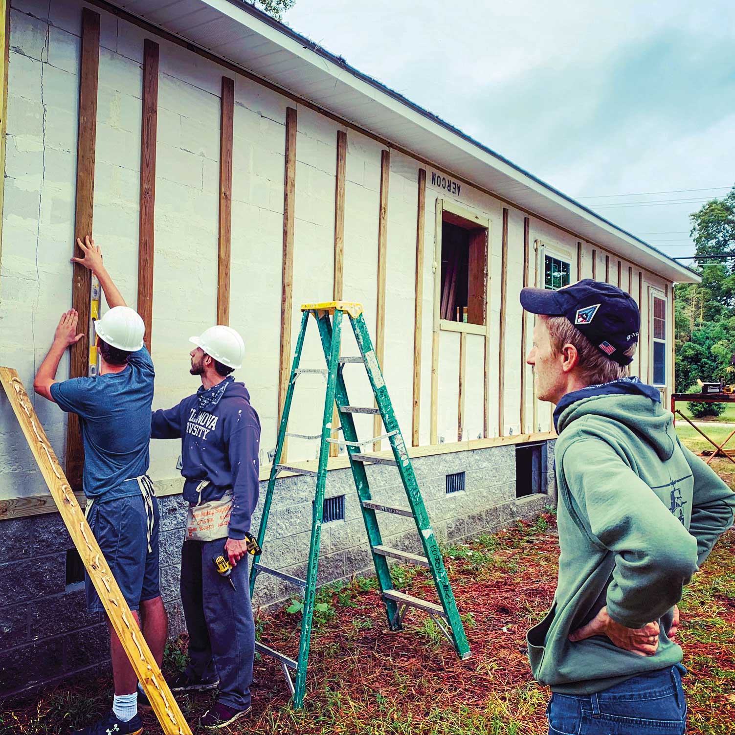 Collage of images of students, faculty and staff working at various service sites on spring break