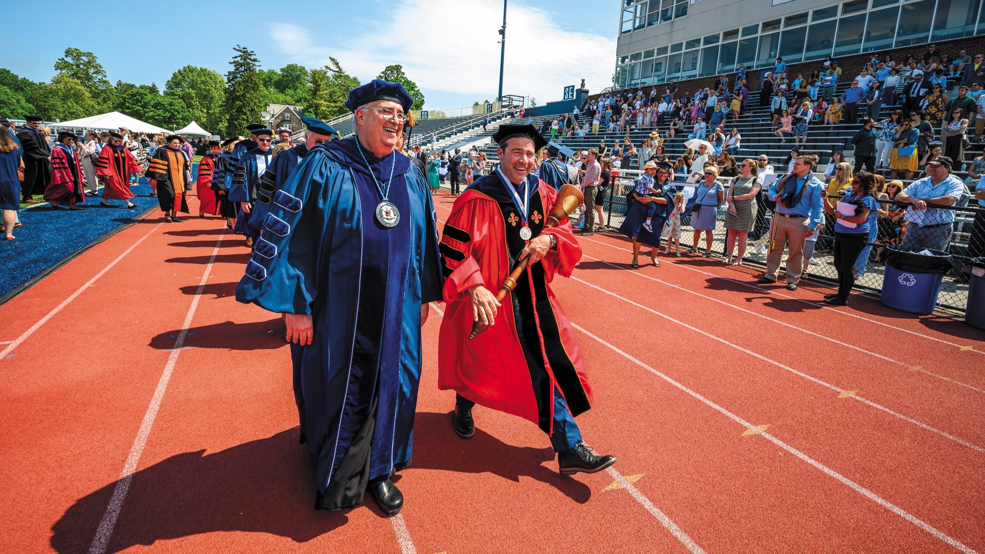 Villanova President the Rev. Peter Donohue and Provost Patrick Maggitti at the stadium in graduation regalia