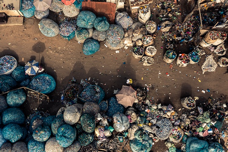 aerial view of vast garbage collecting and sorting