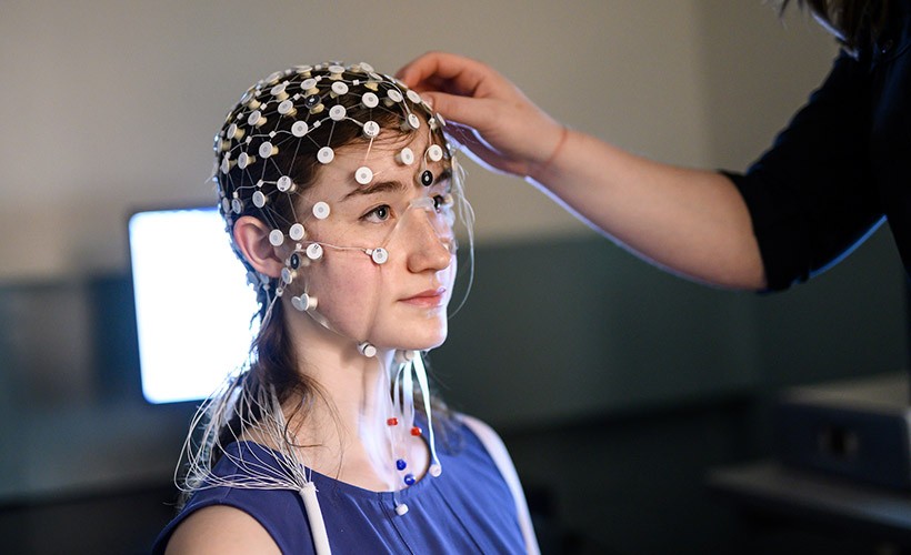 Undergraduate Programs in Psychological and Brain Sciences A student participates in a research experiment in a Psychology lab.