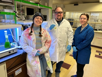 Research led by Bryan Eigenbrodt, PhD, and students like Emily Clayton '24 CLAS '25 MS (left) and Cat Tobin '26 CLAS (right), is enhancing the potential of algae for biofuel use