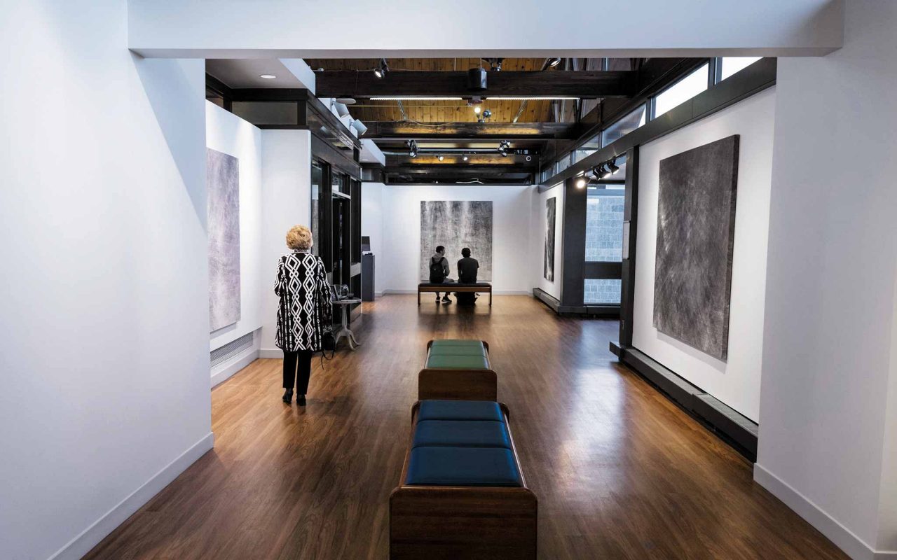 paintings from the thirsty while drowning exhibition are on display at the Villanova University Art Gallery