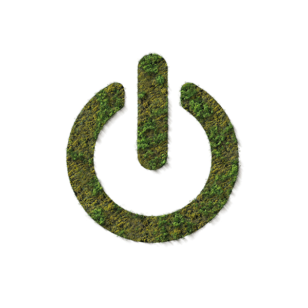 Power button made of moss